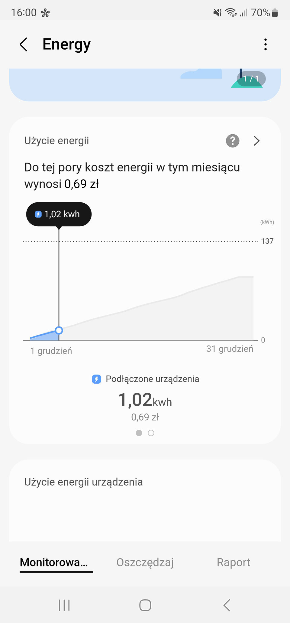 W aplikacji SmartThings poznasz koszty zużytej przez lodówkę energii elektrycznej
