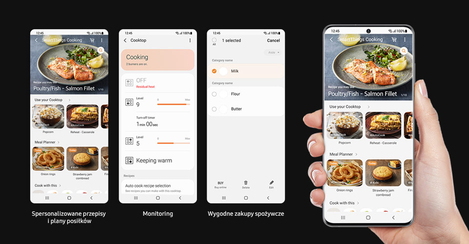 Widok menu aplikacji SmartThings wspierającej gotowanie